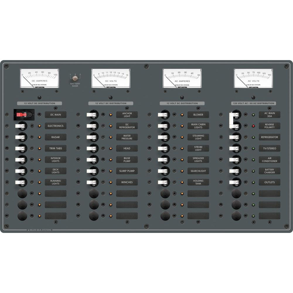 Blue Sea 8095 AC Main +8 Positions / DC Main +29 Positions Toggle Circuit Breaker Panel   (White Switches)